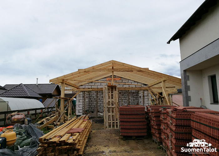 Кровля гаража из газобетона SuomenTalot